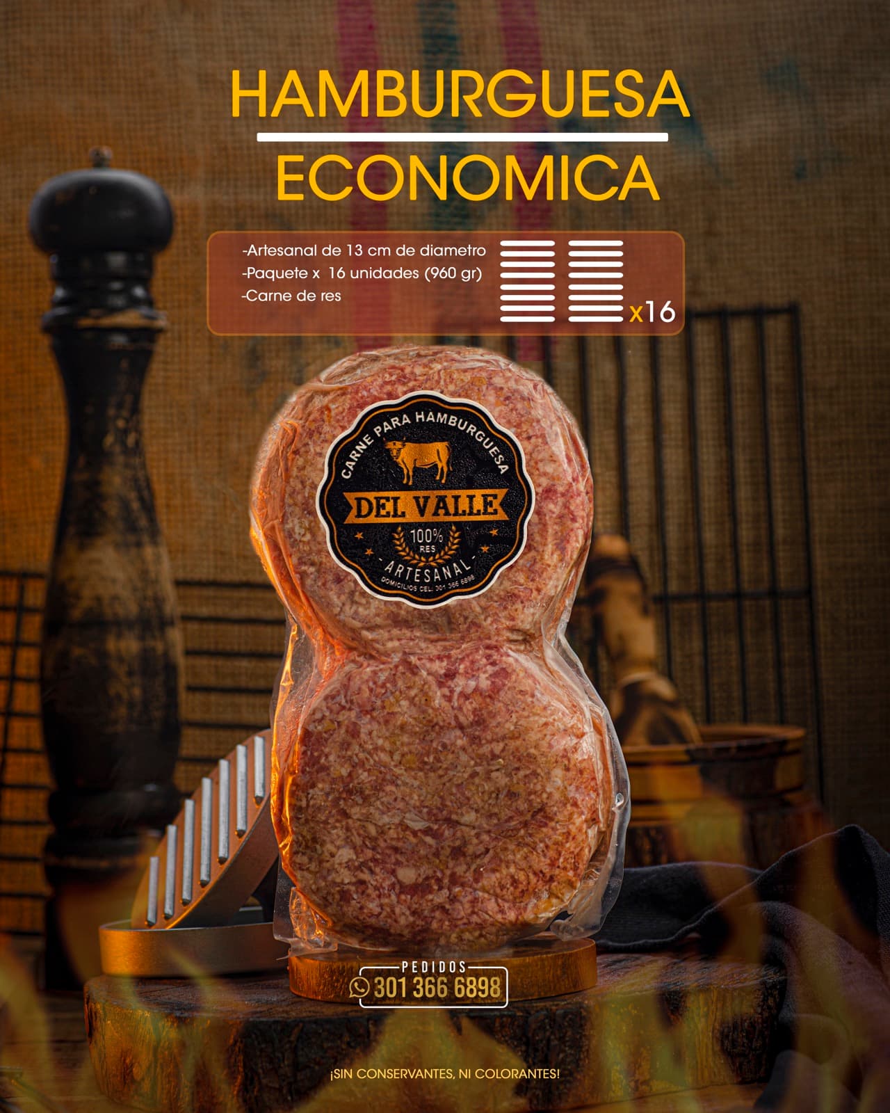 Hamburguesa Económica 100% Res